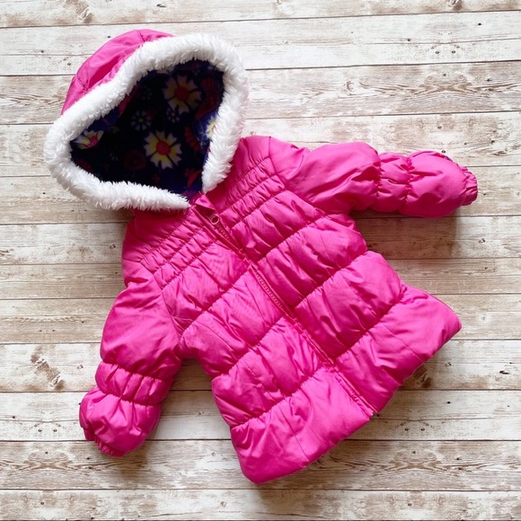London Fog Other - ❌SOLD❌London Fog Hooded Puffer Jacket Pink Fleece Lined Baby Girl’s Size 12M